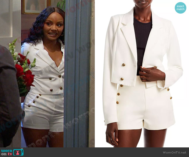 Aqua Knot Button Crop Blazer worn by Chanel Dupree (Raven Bowens) on Days of our Lives
