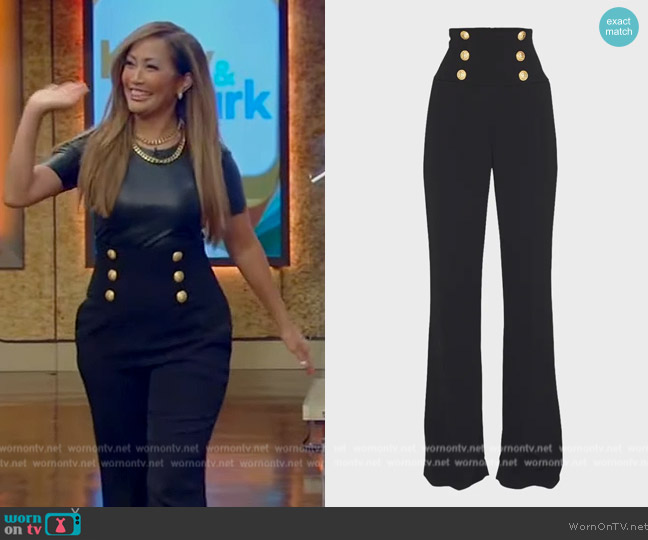 Balmain 6-Button Crepe Wide-Leg Pants worn by Carrie Inaba on Live with Kelly and Mark