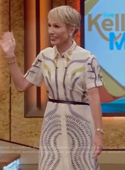Barbara Corcoran’s denim puff sleeve dress on Live with Kelly and Mark