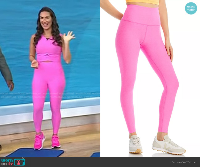 Beyond Yoga Spacedye Caught Leggings in Pink Hype Heather worn by Stephanie Mansour on Today