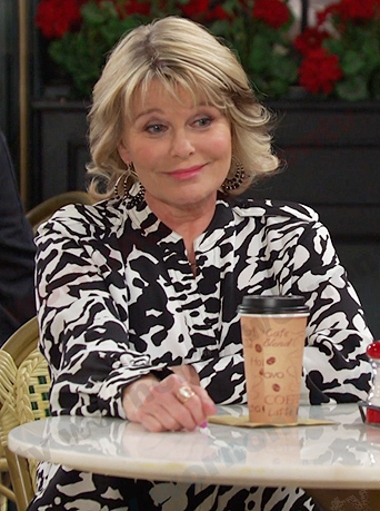 Bonnie’s black and white abstract print blouse on Days of our Lives