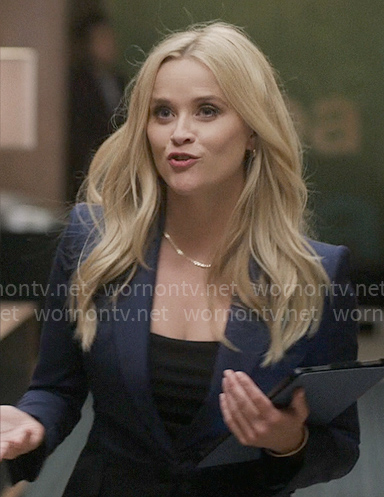 Bradley’s navy and black blazer on The Morning Show