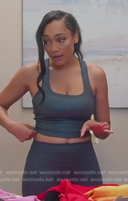 Brandi’s gray metallic sports bra and leggings on Selling the OC