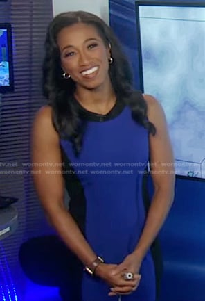 Brittany’s blue colorblock sleeveless dress on Good Morning America