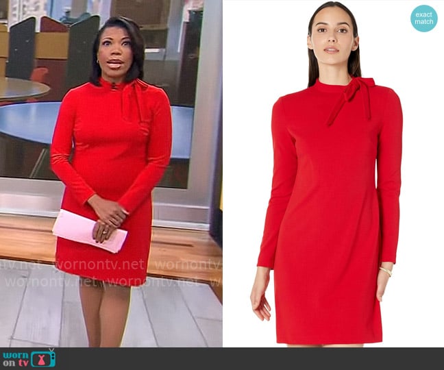 Calvin Klein Long Sleeve Dress with Bow worn by Nikole Killion on CBS Mornings