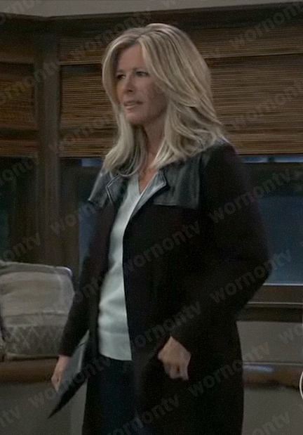 Carly’s black leather detail coat on General Hospital