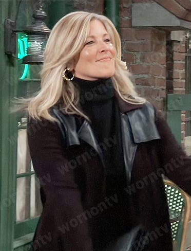 Carly’s black leather detail coat on General Hospital