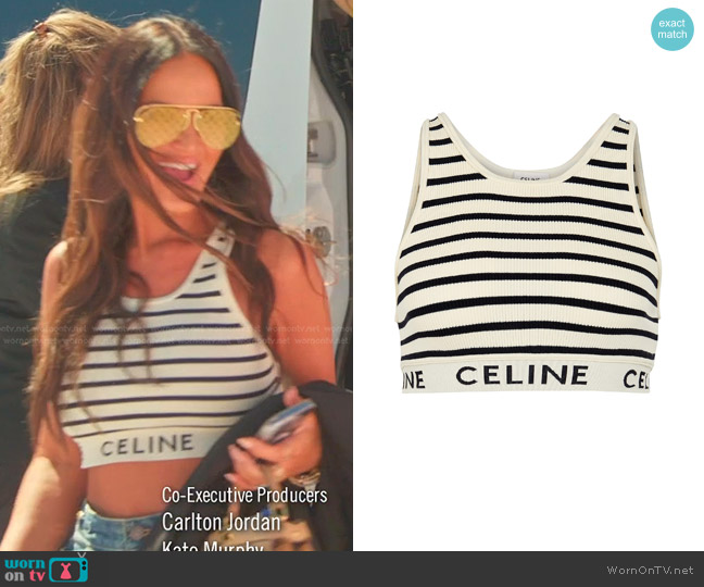 Celine Striped Sports Bra In Athletic Knit worn by Lisa Barlow on The Real Housewives of Salt Lake City