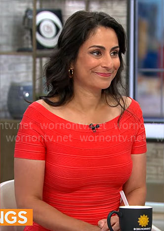 Dr. Celine Gounder’s red bandage dress on CBS Mornings