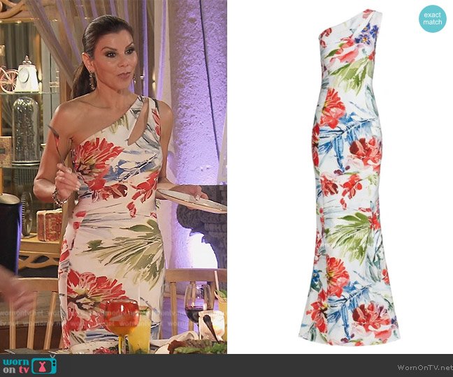 Chiara Boni La Petite Robe Floral One-Shoulder Jersey Gown worn by Heather Dubrow on The Real Housewives of Orange County