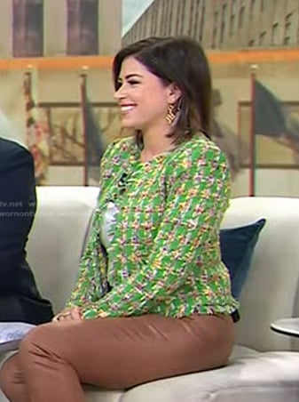 Chloe Melas’s green tweed open jacket on Today