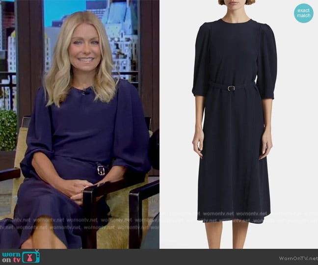 Chloe Belted Elbow-Length Crepe Midi Dress worn by Kelly Ripa on Live with Kelly and Mark