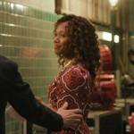 Chris’s red patterned dress on The Morning Show