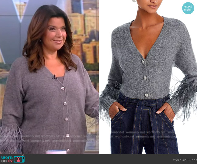 Cinq a Sept Briana Feather-Cuff Knit Cardigan worn by Ana Navarro on The View