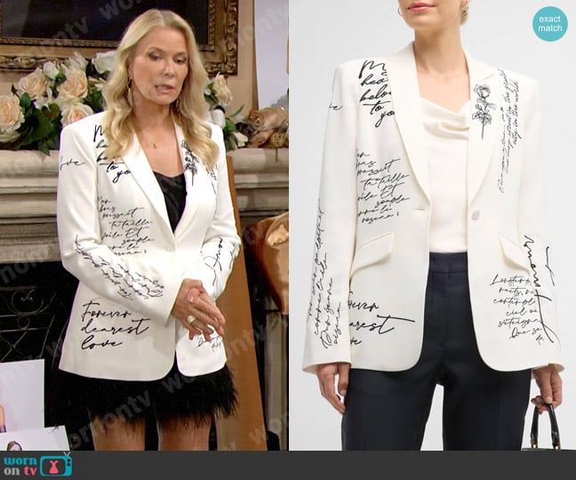 Cinq a Sept Cheyenne Embroidered Mon Amour Blazer worn by Brooke Logan (Katherine Kelly Lang) on The Bold and the Beautiful