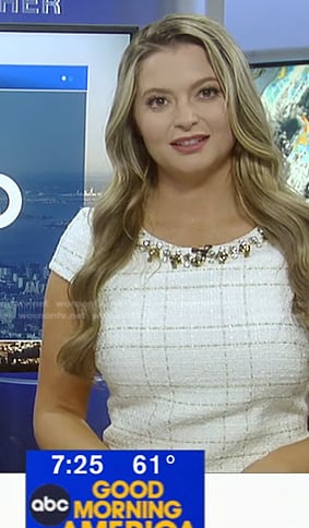 Dani Beckstrom’s white jewel neckline dress on Good Morning America