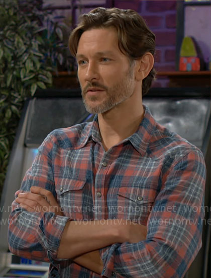 Daniel’s red and blue plaid shirt on The Young and the Restless