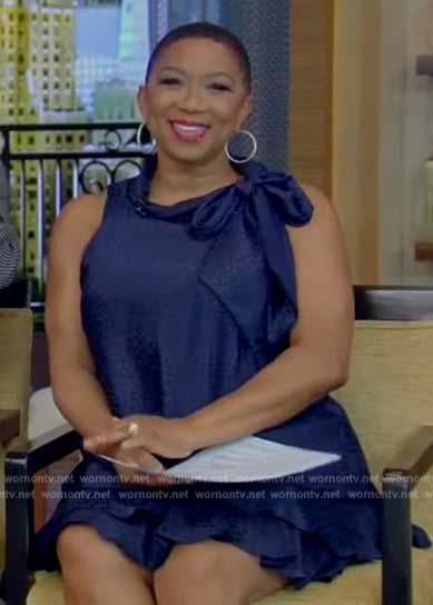 Deja Vu’s blue tie neck mini dress on Live with Kelly and Mark