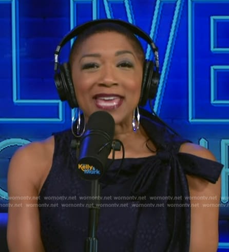 Deja Vu’s blue tie neck mini dress on Live with Kelly and Mark