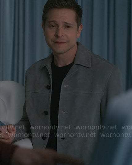Dex’s grey suede jacket on American Horror Story Delicate