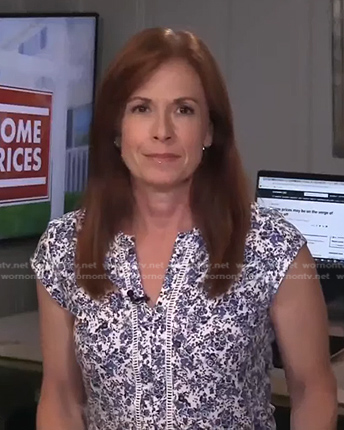 Diana Olick’s blue floral ladder trim top on NBC News Daily