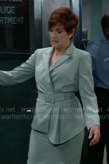 Diane’s sage green asymmetric suit on General Hospital