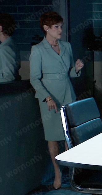 Diane’s sage green asymmetric suit on General Hospital