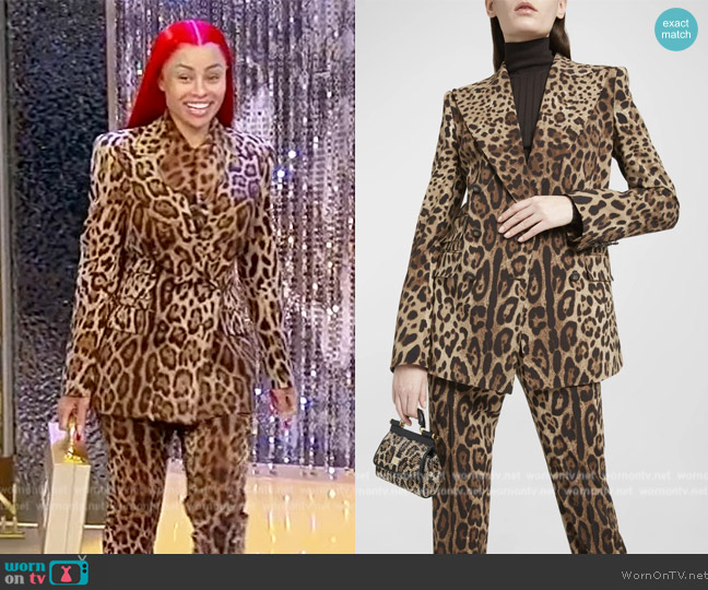 Dolce and Gabbana Leopard Print Double Breasted Stretch Wool Blazer worn by Blac Chyna on Tamron Hall Show