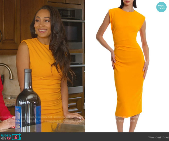 Donna Morgan Sleeveless Midi Sheath Dress worn by Brandi Marshall (Brandi Marshall) on Selling the OC