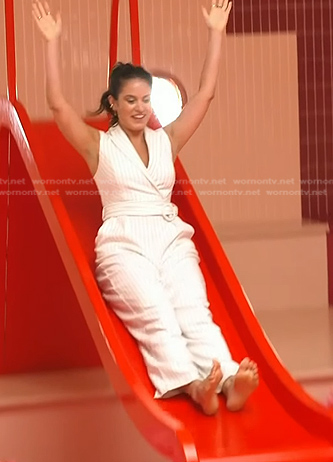 Donna’s white pinstripe jumpsuit on Today