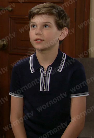 Douglas’ navy striped zip polo shirt on The Bold and the Beautiful