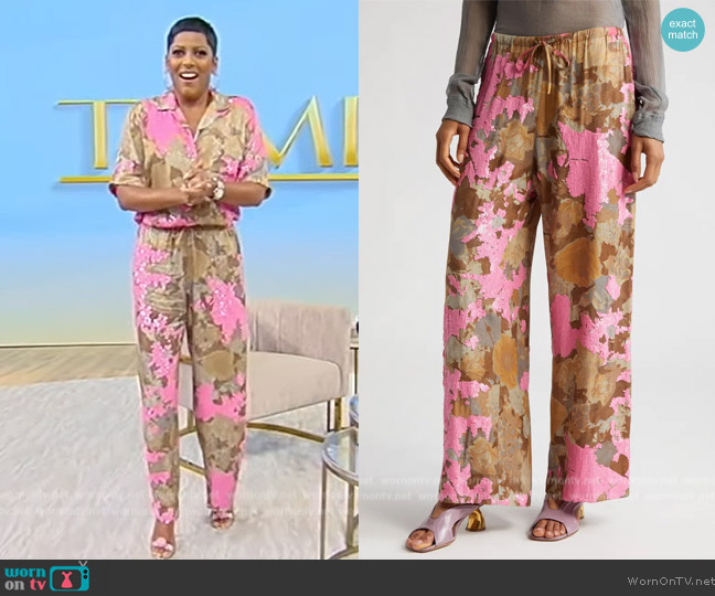 Puvis Floral Sequin Straight Leg Pants worn by Tamron Hall on Tamron Hall Show