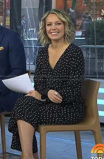 Dylan’s black polka dot jumpsuit on Today