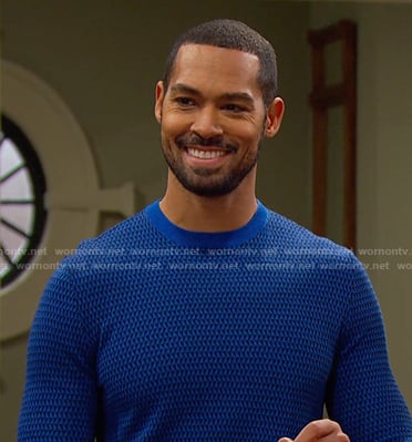 Eli’s blue geometric sweater on Days of our Lives