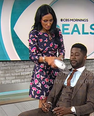 Elizabeth Werner’s blue and pink floral dress on CBS Mornings