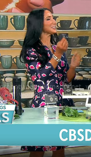 Elizabeth Werner’s blue and pink floral dress on CBS Mornings