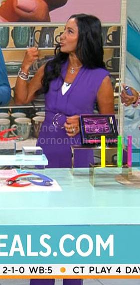 Elizabeth Werner’s purple jumpsuit on CBS Mornings