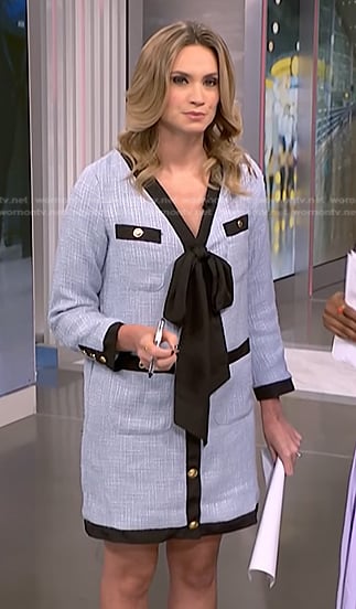 Ellison’s blue contrast bow tie dress on NBC News Daily