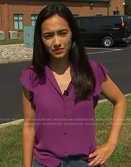 Emilie Ikeda’s purple ruffle top on NBC News Daily