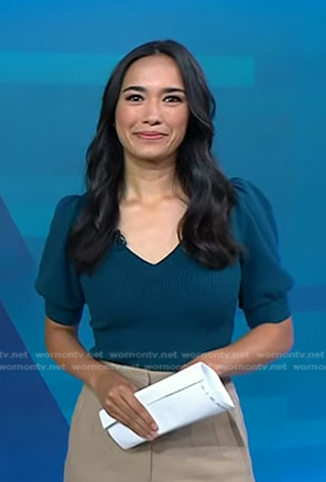 Emilie’s teal puff sleeve sweater on Today