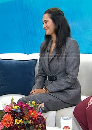 Emma Heming Willis’s grey plaid belted blazer and pants on Today