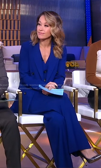 Eva’s blue vest and pant suit on Good Morning America