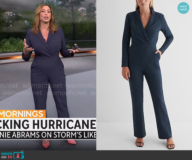 Express Twill Long Sleeve Blazer Jumpsuit worn by Stephanie Abrams on CBS Mornings