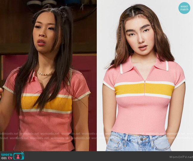 Forever 21 Half-Zip Striped Cutout Top worn by Ivy (Emmy Liu-Wang) on Ravens Home