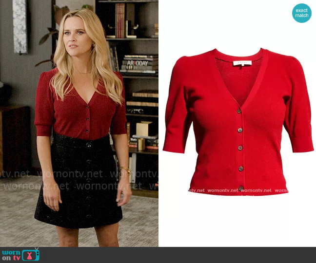 Frame Jocelyn V Neck Cardigan worn by Bradley Jackson (Reese Witherspoon) on The Morning Show