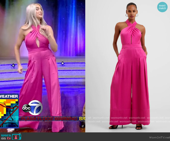 French Connection Harlow Crossover Satin Recycled Polyester Jumpsuit worn by Lindsay Arnold on Live with Kelly and Mark