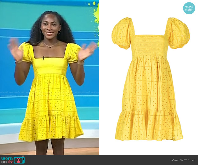 Ganni Broderie Anglaise Flared Dress worn by Coco Gauff on Today