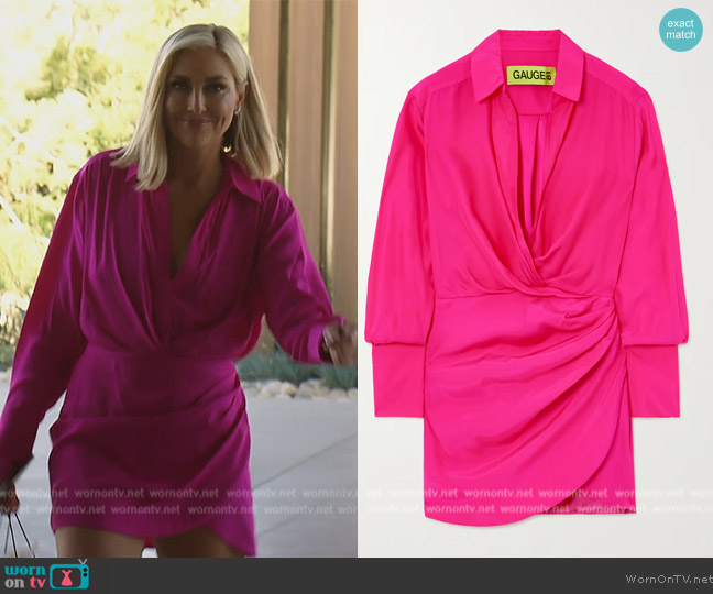 Gauge81 Naha wrap-effect silk mini shirt dress worn by Gina Kirschenheiter on The Real Housewives of Orange County