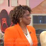 Gayle Bass’ orange tie waist blazer on CBS Mornings