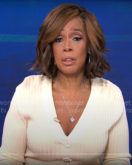 Gayle King’s cream rib knit dress on CBS Mornings